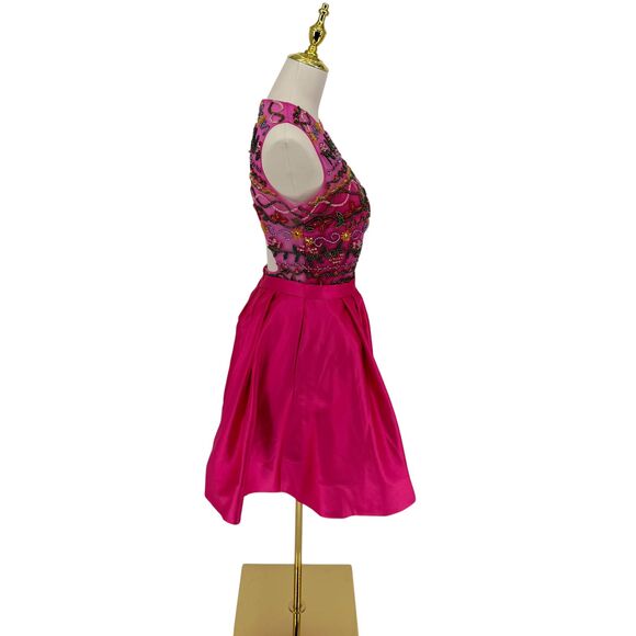 Angela & Alison Beaded Dress Pink Satin 10 Short Formal A-Line Pocket Open Back - Picture 8 of 16